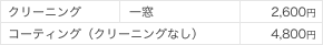 クリーニング一式2,600円 コーティング(クリーニングなし)4,800円